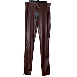 PrettyLittleThing Shape V Front Ruched Bum Split Hem Faux Leather Pants Size 10